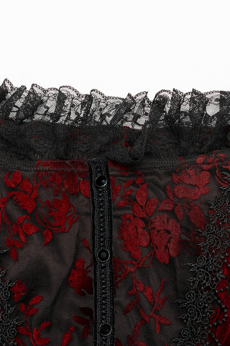 Short Puff Sleeves Print Ruffle Lace Women's Gothic Dress