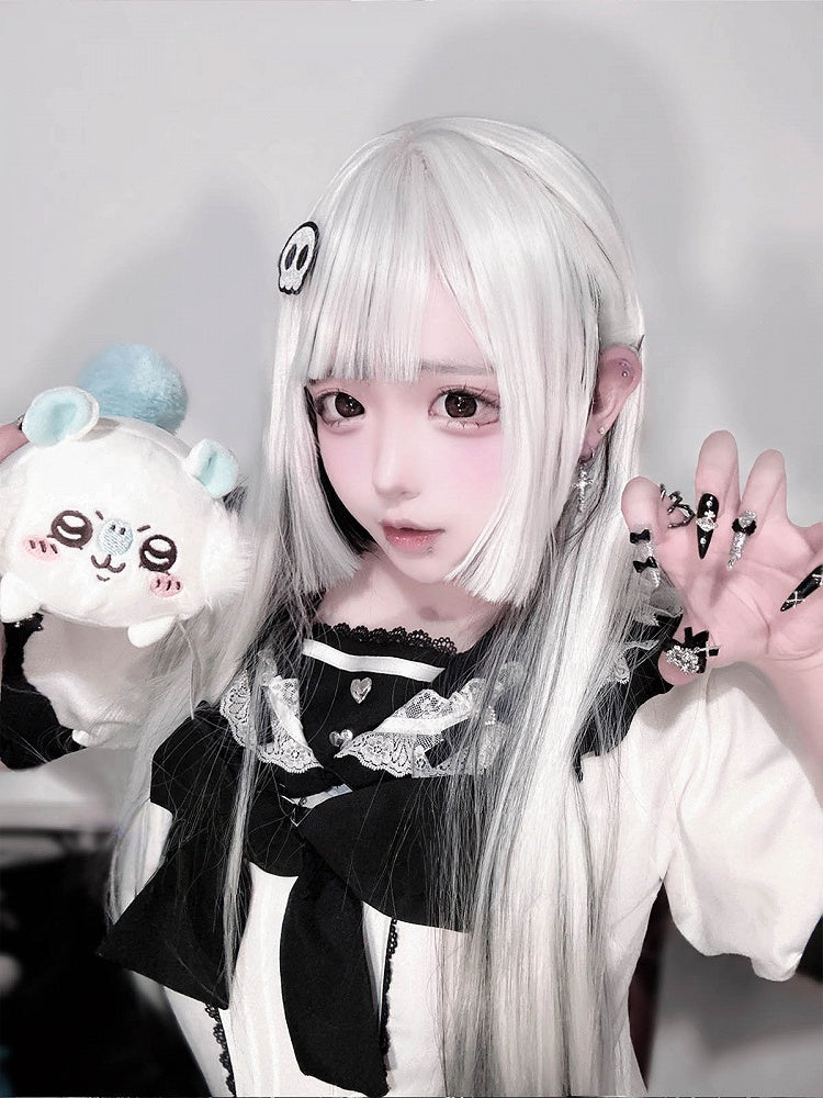 80CM Highlight Cut Hime Wig with Straight White Black Bangs