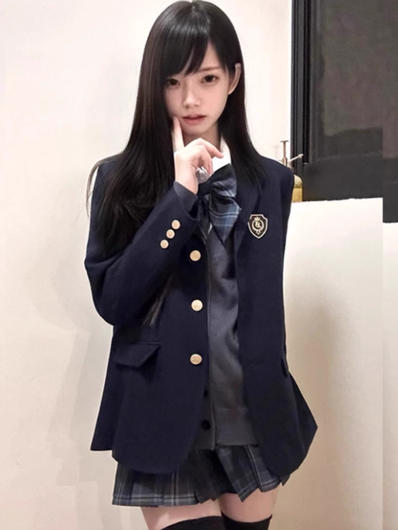 Pattern Uniform Plaid Pleated JK 39CM Skirt Blue