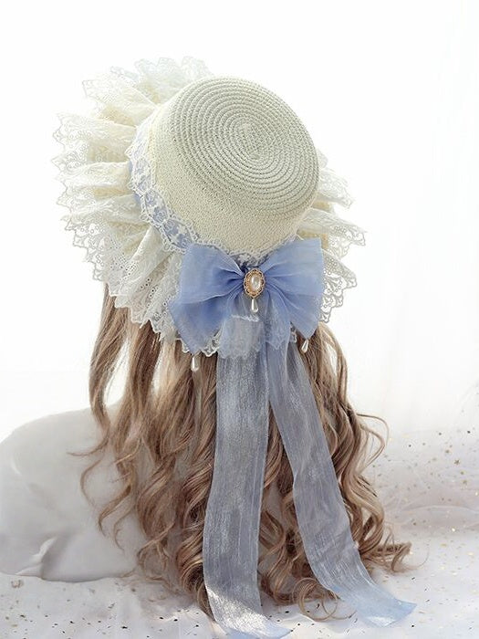 Colors Country 8 Lolita Straw Off-white Lace-trimmed Hat with