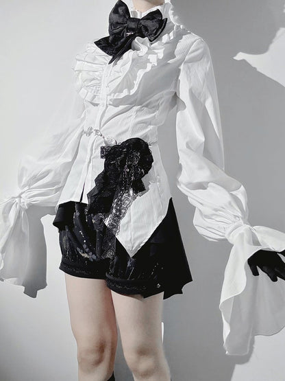 Gothic Ouji White Long Poet Ruffled Sleeves Shirt High Lolita Neck