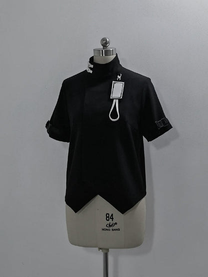 Techwear Fashion Neck Short Ouji Futuristisches Top mit hohen Ärmeln Schwarz