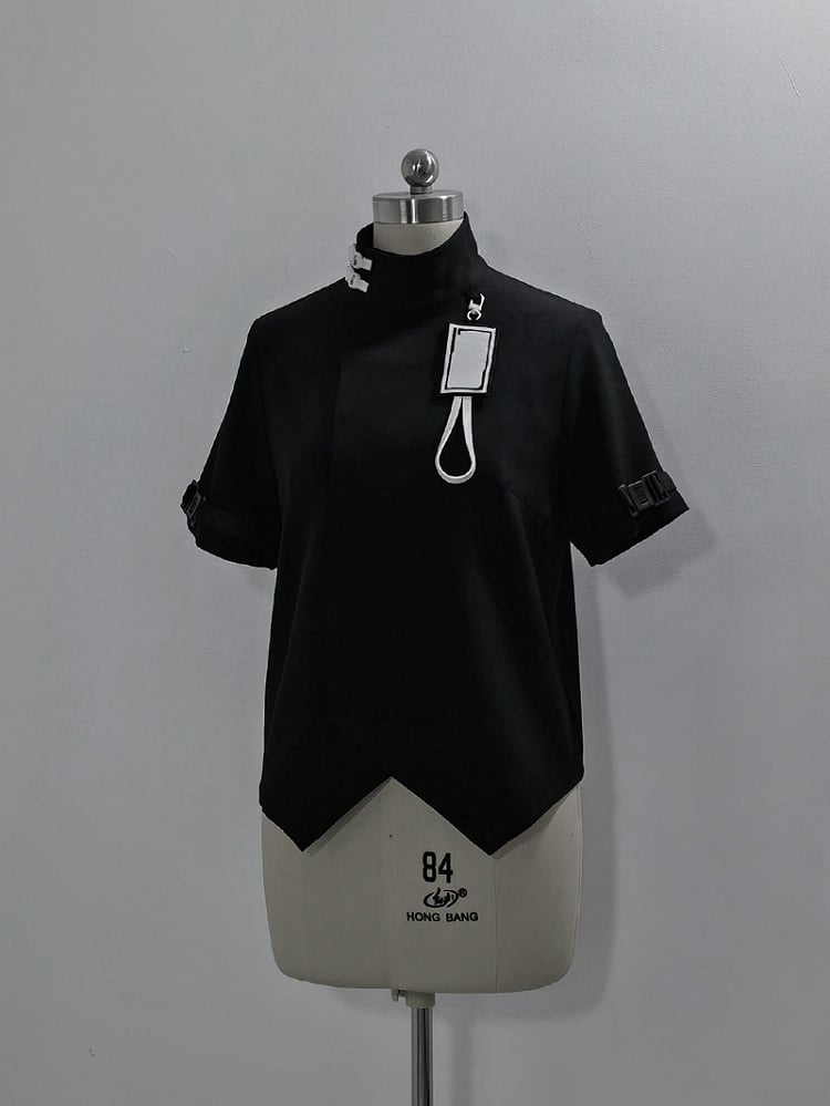 Futuristic Fashion Black High Short Ouji Top Sleeves Techwear Neck