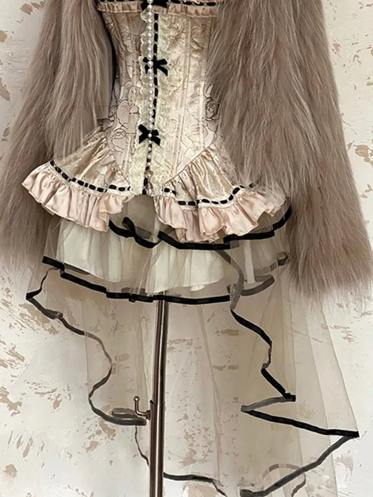 ベージュ 62-76CM ハイローサイズ ウエストゆとりフリースカート