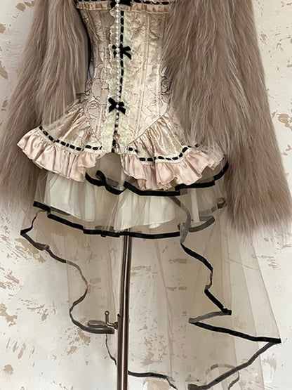 ベージュ 62-76CM ハイローサイズ ウエストゆとりフリースカート