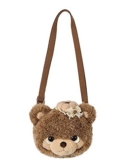 Plush Crossbody Bear Lolita Bag Teddy Face Brown/Pink/White