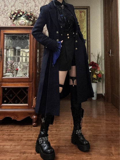 Dunkelblauer Ouji Fashion Lolita Gothic Prince Winter-Wollmantel