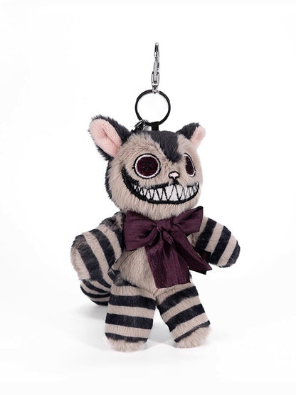 with Cheshire Keychain Decorative Cat - Bow Plush Striped Brown Gray