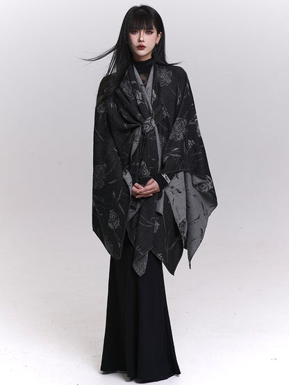 Floral Pattern Gothic Shawl Black with