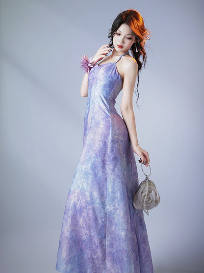 Satin A-Line Chinese Style Floral Slip Dress - sijinstudio
