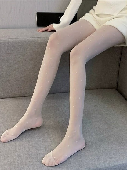 White Fashion tights Heart-shaped Sheer Kawaii Details