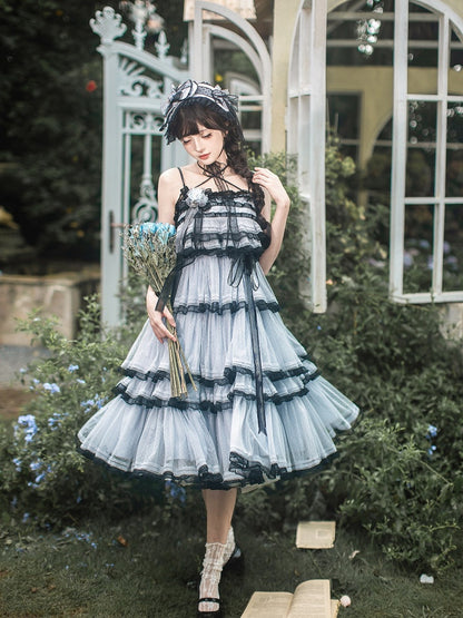 Black-Blue Lolita Bonnet, Hairband & Brooch Set - Aisling