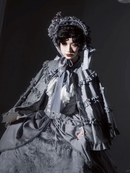 Cape Collar Lolita with Gray Trims Banded Ruffled