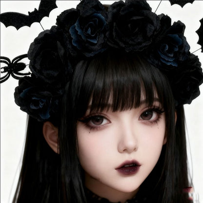 Accents Black Design Blue Rosette Gothic Spider with and KC Bat