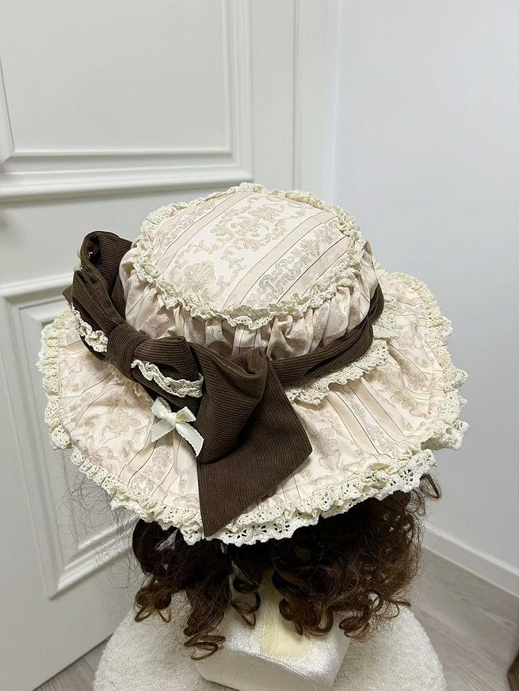 Green Bowknot Cream Baby Decorated Brown Hat /