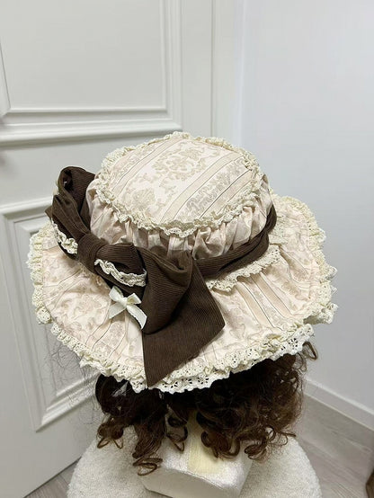 Green Bowknot Cream Baby Decorated Brown Hat /