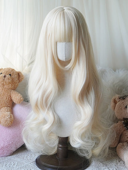 Blond/Karamell/Orange/Hellblond, hüftlange, gewellte Perücke mit vollem Pony