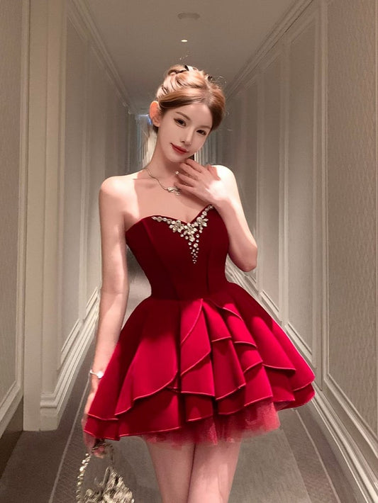 Sweetheart Mini Velvet Dress Vintage Red