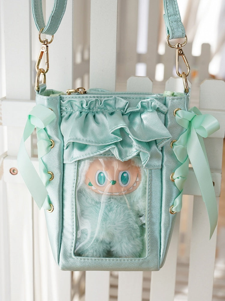 Rainbow Satin Clear Window Mini Ita Crossbody Purse - Morning Glory