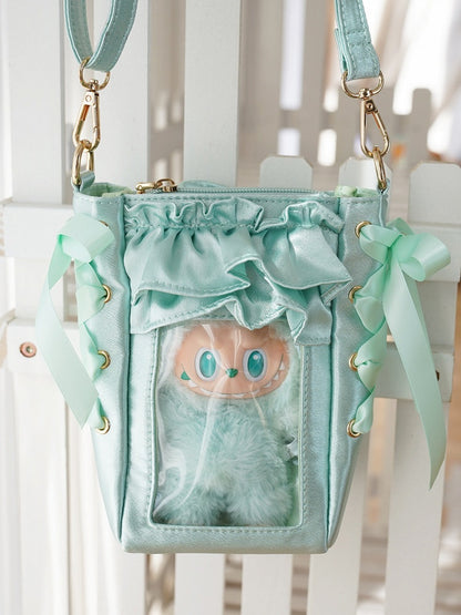 Rainbow Satin Clear Window Mini Ita Crossbody Purse - Morning Glory