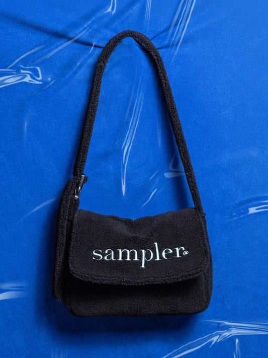 Letter Embroidered Fuzzy Tote Bag- Perfect For Fall And Winter Black Elegant