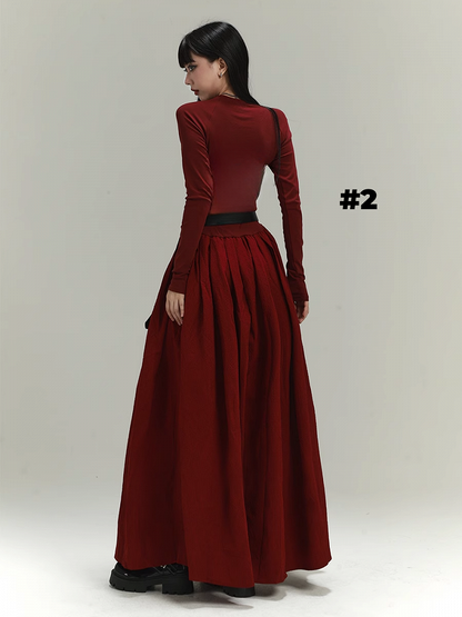 Gothic Wine Red Cross Backless/Covered-Back Slim-fitting Dress