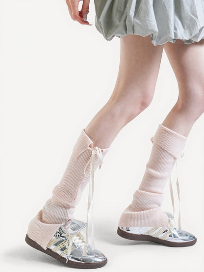 5-Color Ribbed Leg Warmers with Strap Bowknot Details - ModaSwings
