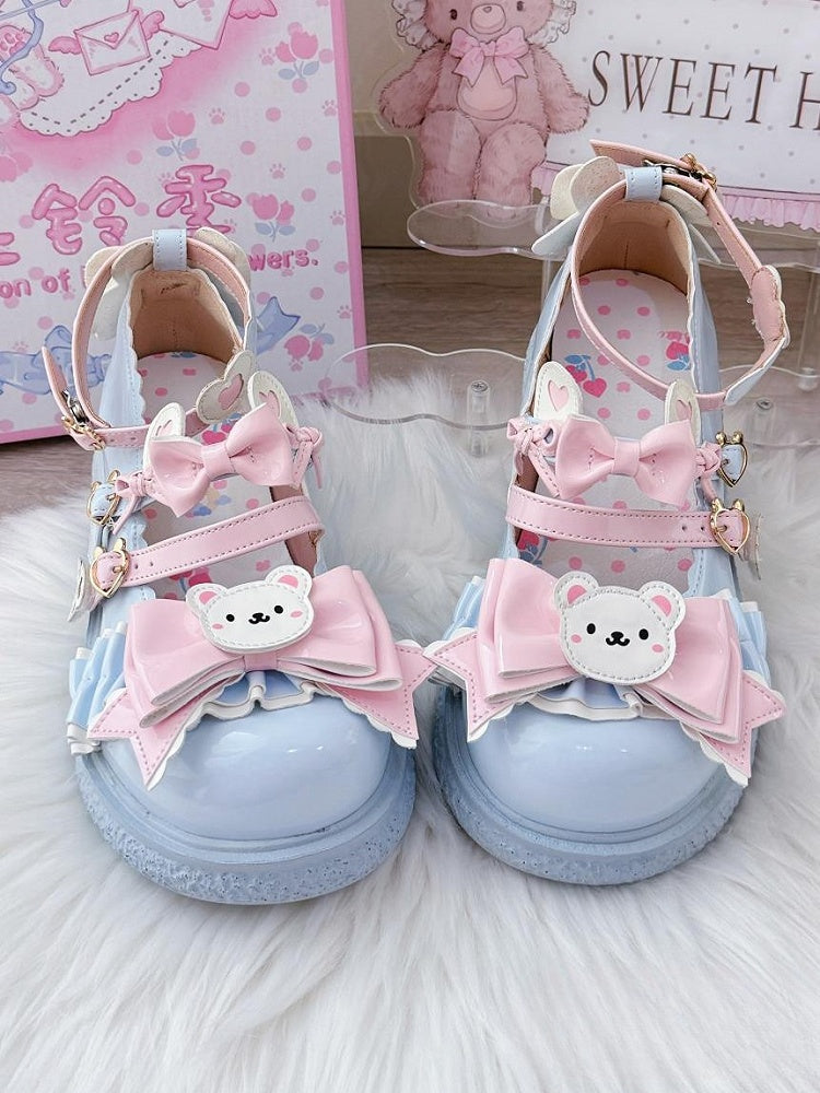 Lolita Shoes Flat for Style Sweet with 3cm PU Blue