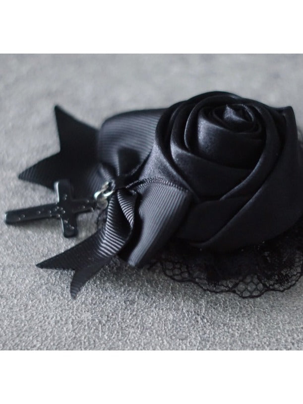 Gothic Hairclip with Black Rose Lace - Strange Sugar