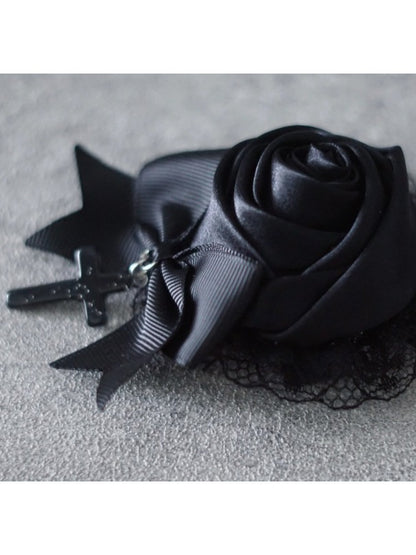 Gothic Hairclip with Black Rose Lace - Strange Sugar
