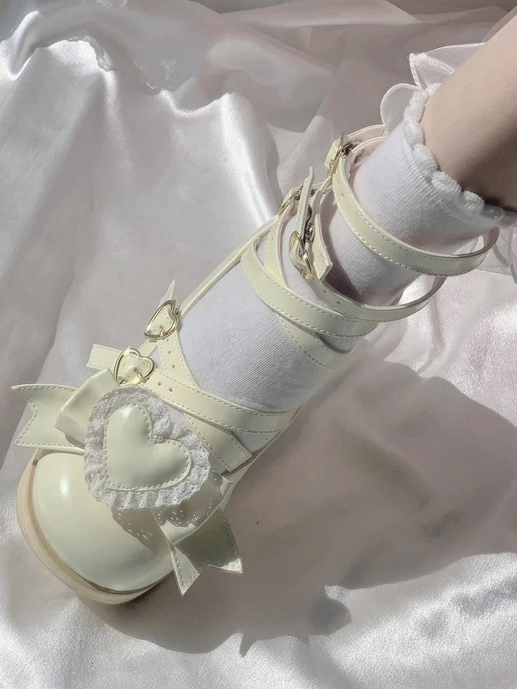 Yellow Toe Platform Lolita Creamy Mary Round Design with Sweet Janes