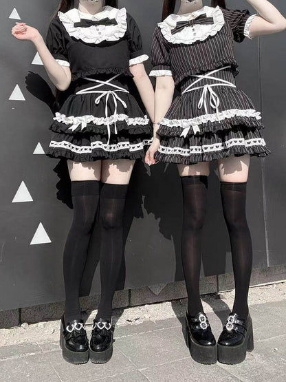Black & White Striped Peter Pan Collar Set + Tiered Skirt - Bug Starting