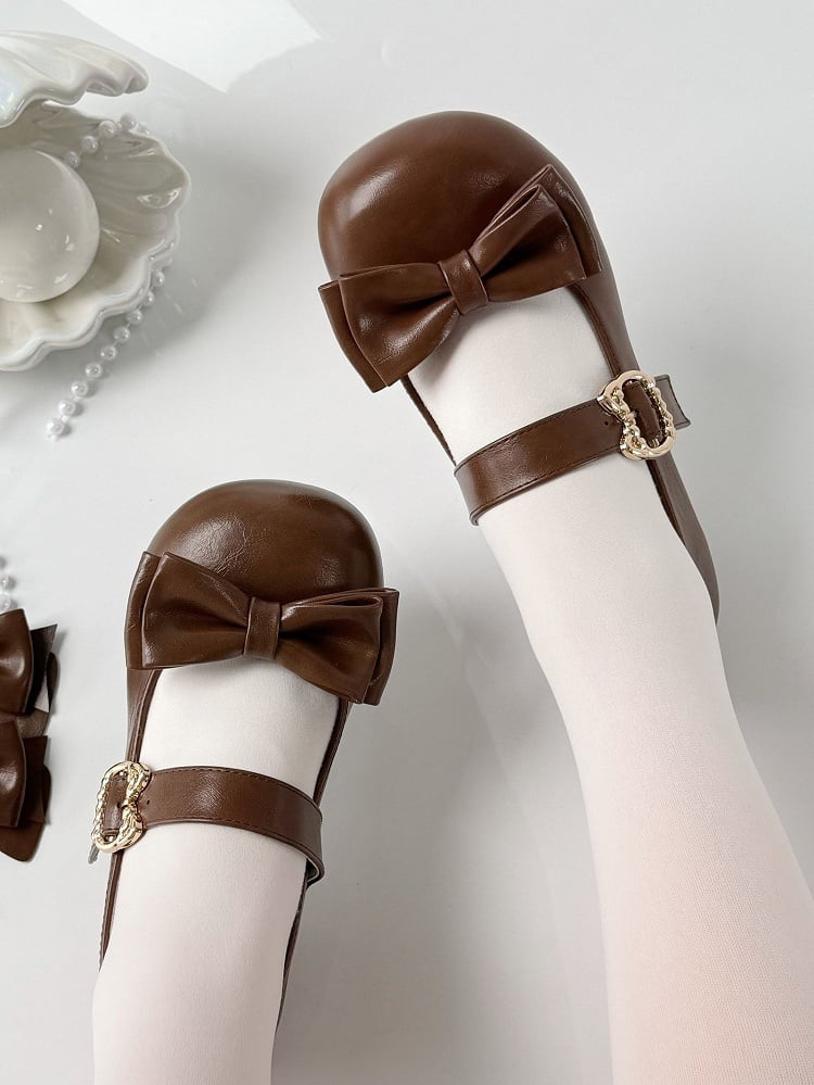 Buckle Brown Sweet Lolita with Round-toe Shoes Cute in PU Cat