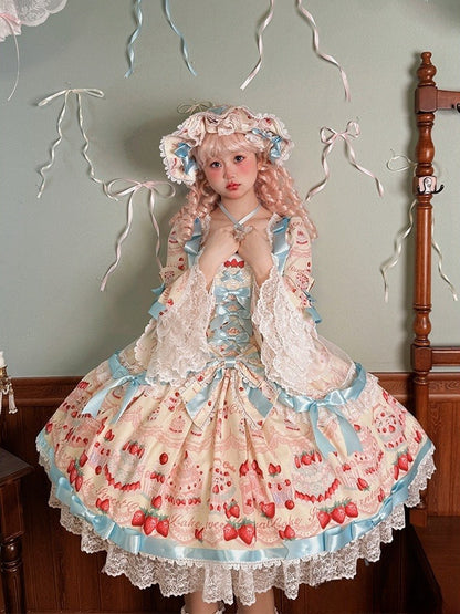 Stück Lange Glocke Ein Gelbes Kleid Mit Süßen Erdbeerärmeln Lolita Kuchendruck