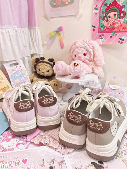 Lolita - Bear with Velcro Detachable Platform Sweet Theme Sneakers Paw Prints Brown