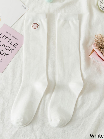 White/Black/Beige Calf Kitten Paw Cute Embroidered Socks