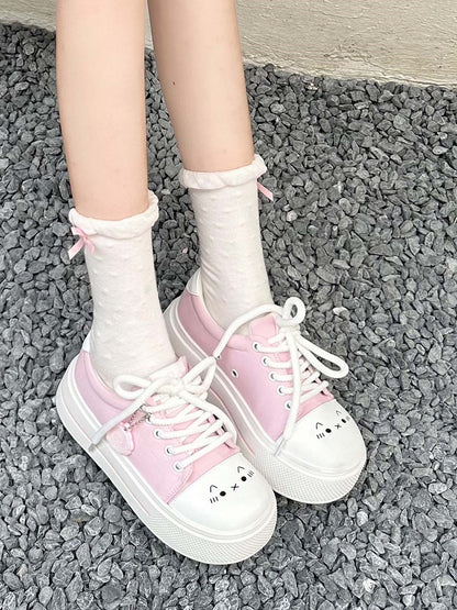 Pattern Sneakers Lolita Emoticon with Cat Pink Print Sweet