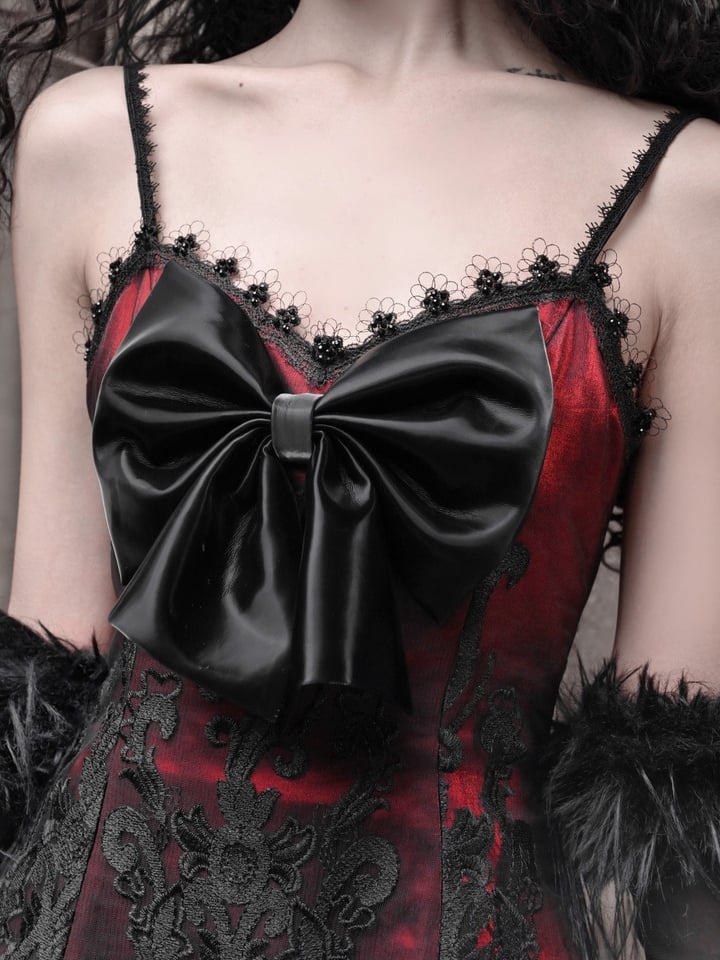 Rotes neues Kleid PU Big Bow Mieder Goth Vampir Spaghettiträger Kleid