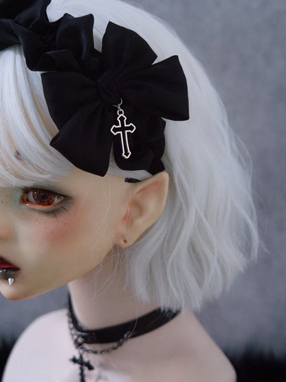 Black Ruffled KC Headpiece with Cross Pendant - Strange Sugar