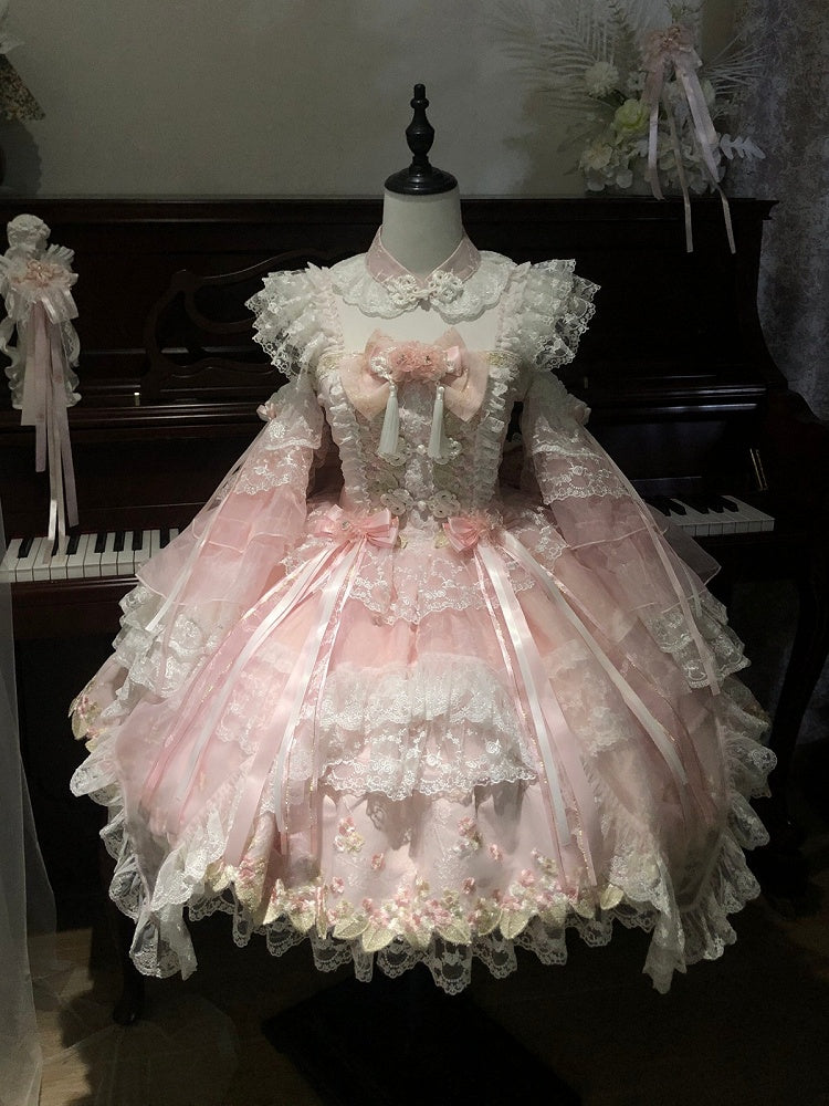 Chinoiserie Pink Lolita JSK with Lace, Choker & Full Set - White Sugar Girl