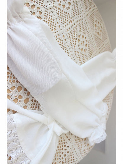 Lace Sleeves Trim Details White Bowknot