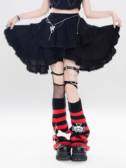 A-line Tiered With Hem Handkerchief Skirt Pleated Black