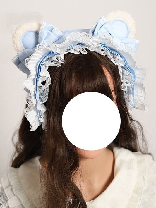 Lace KC Blue Lolita Detachable Light Sweet Bear White Ear