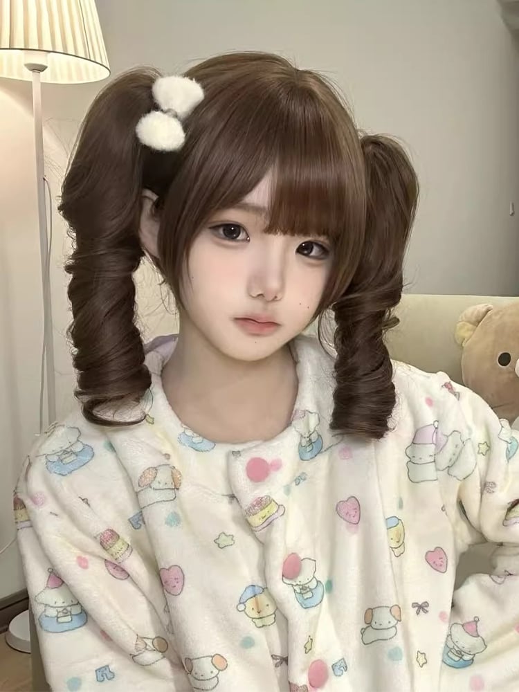 Claw Short Full Caramel Ponytail Wig 35CM Bangs Roman Double with Curly Clips