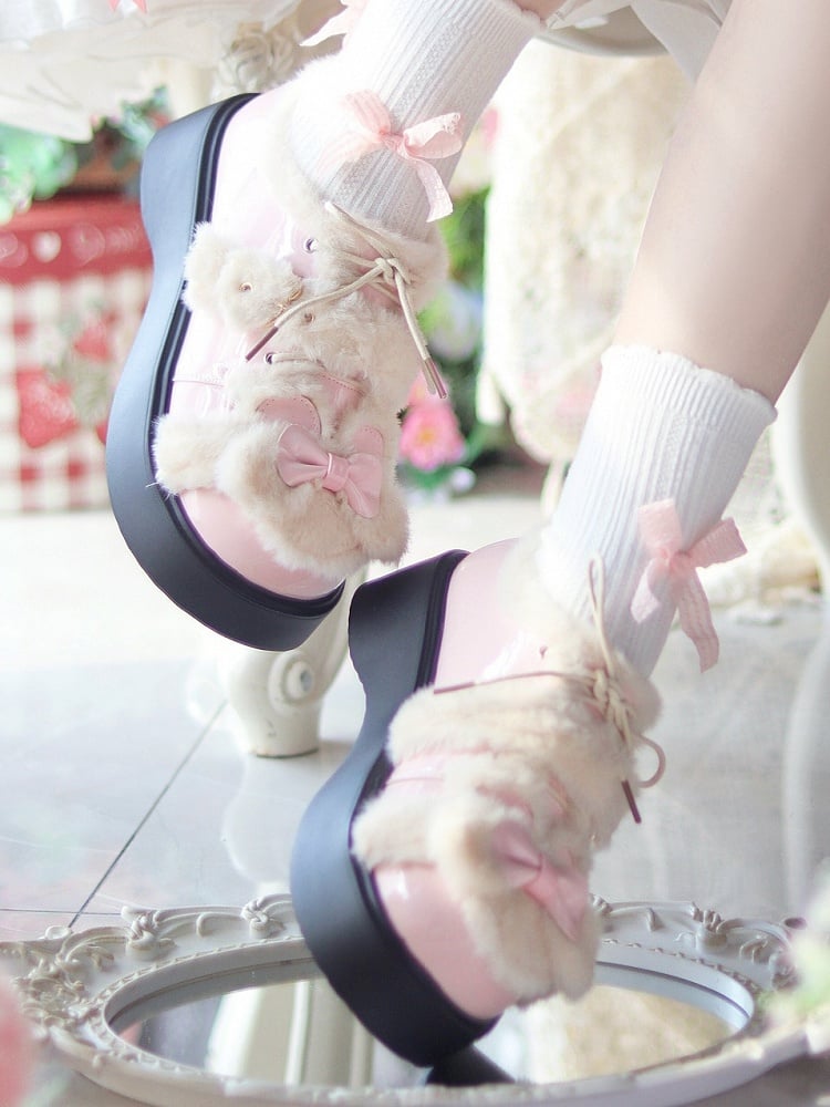 Platforms PU in Bow Lolita Details Pink Sweet with