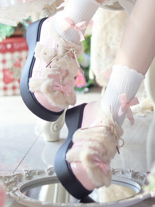 Platforms PU in Bow Lolita Details Pink Sweet with