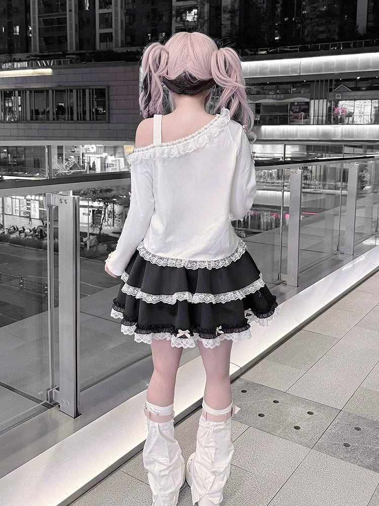 Skirt Black and Lace Jirai Bow with Accents Kei Trim