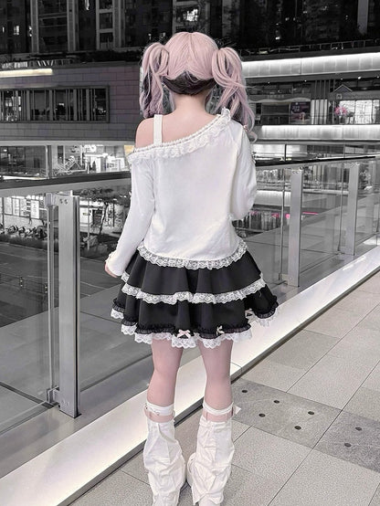 Skirt Black and Lace Jirai Bow with Accents Kei Trim