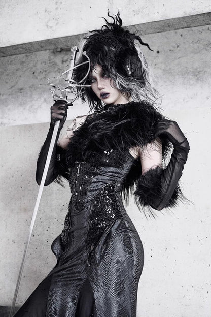 Black Sleeveless Print Stitching Slim Gothic Jsk Dress