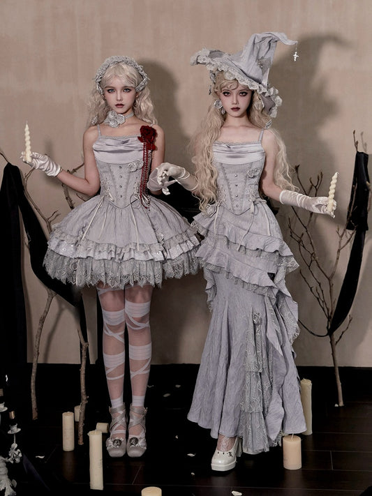 Silver Gray Cowl Neck Boned Witch Corset Top - With PUJI
